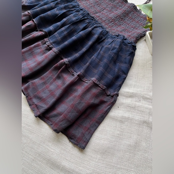 SOLD ❌ Brown and Blue Checked Smocked Top with noodle straps from LOFT - Picture 3 of 5